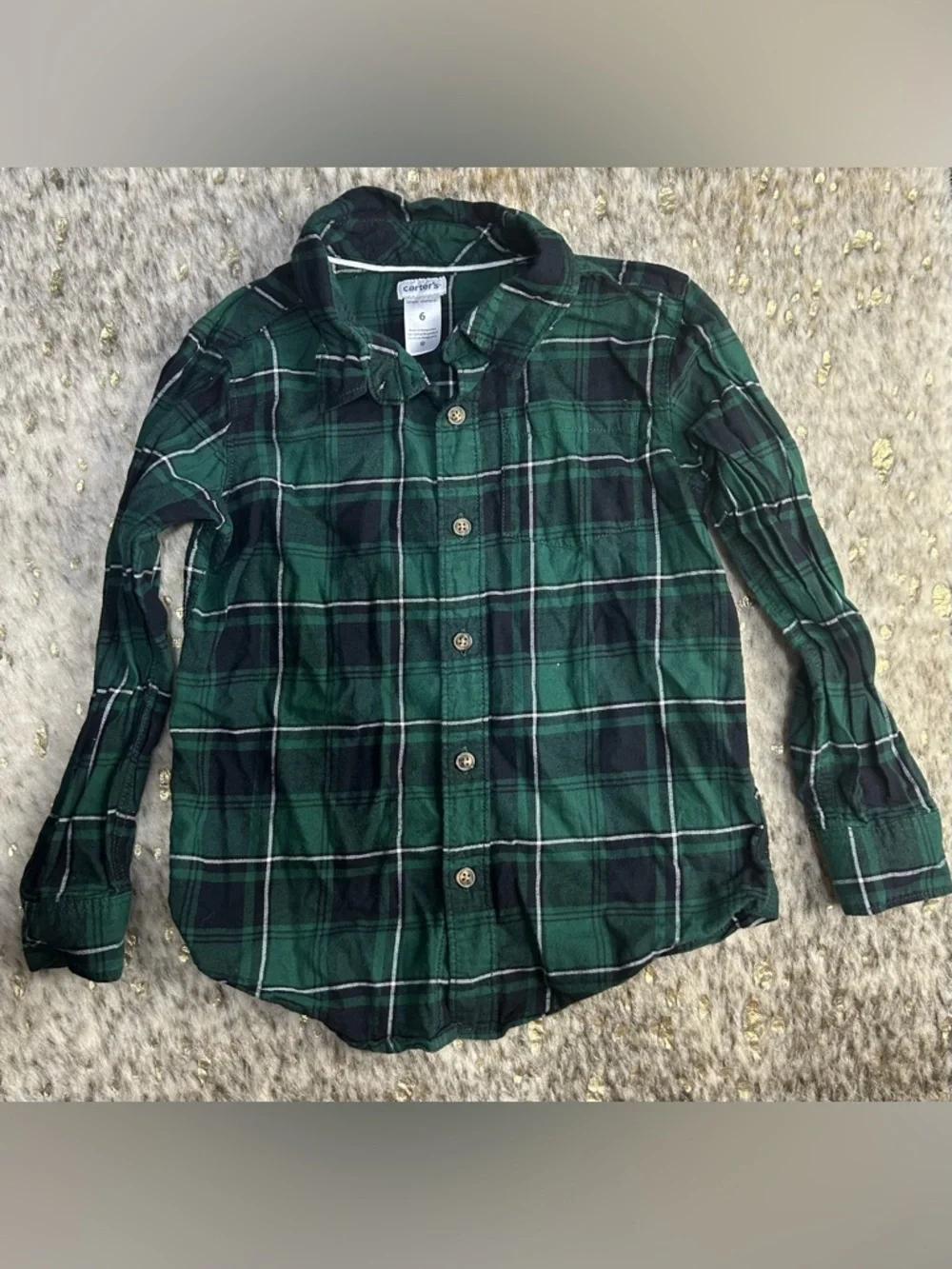 5 for $25🔥Carter's Green Plaid Button Front Shirt Boys Size 6